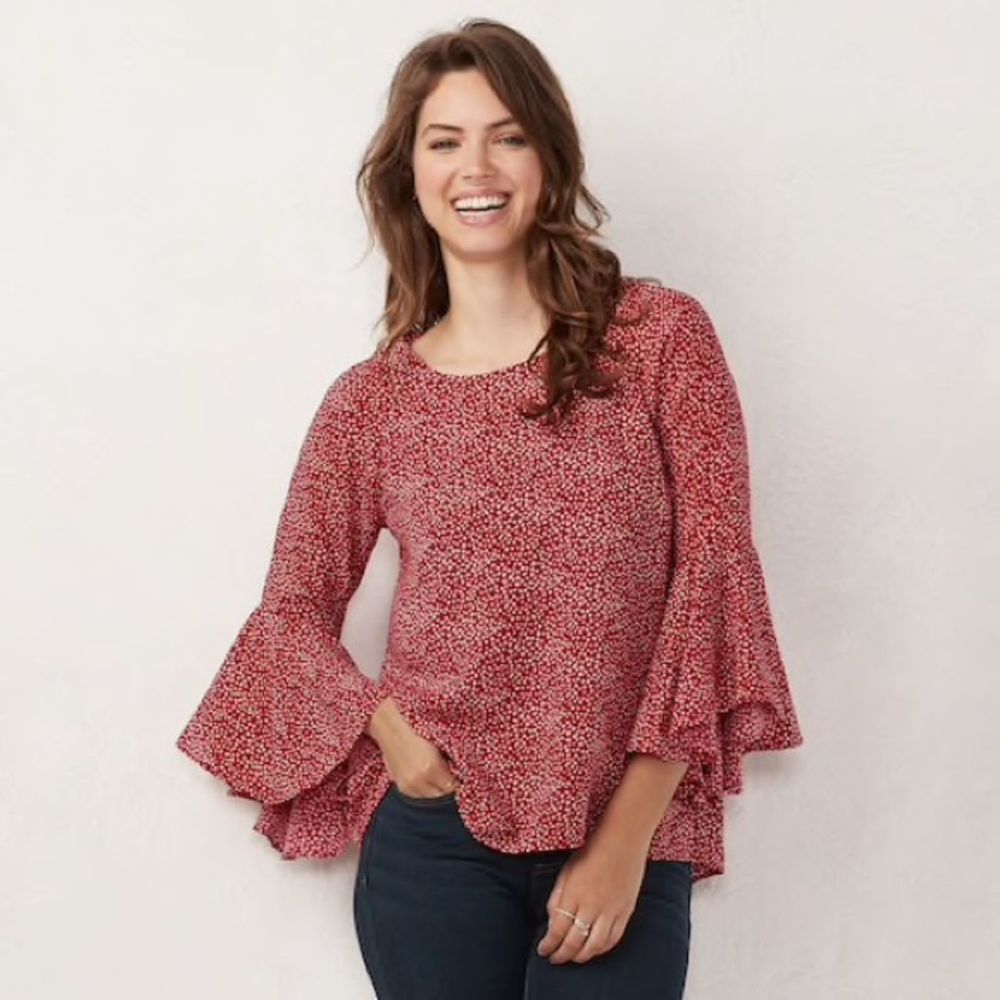 LC Lauren Conrad Red Flutter Sleeve Blouse Size XS